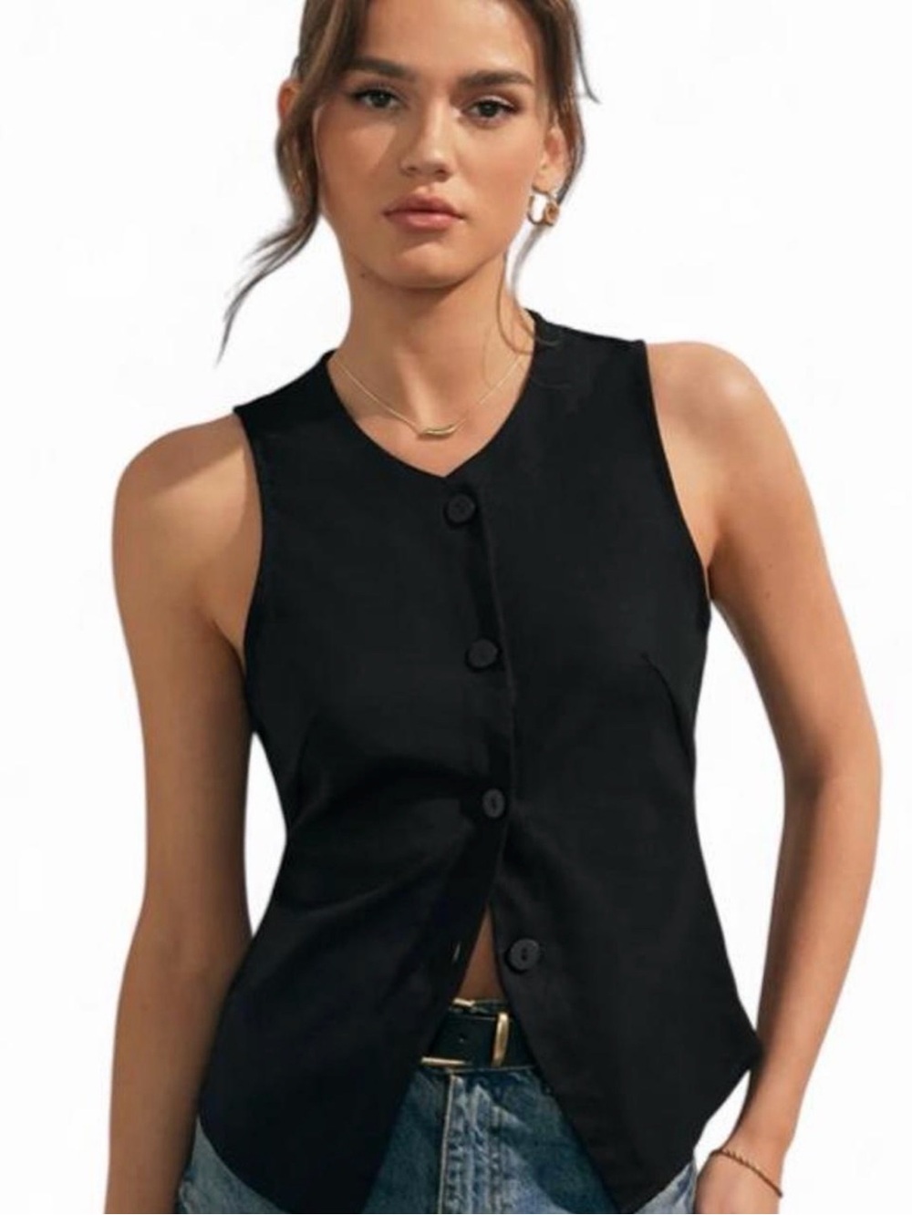 NWT Commense Size Medium Black Linen Vest